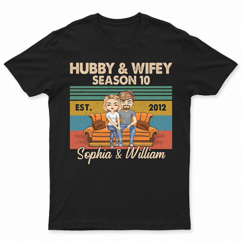 Hubby And Wifey Season Married Retro - Gift For Couple - Personalized Custom T Shirt