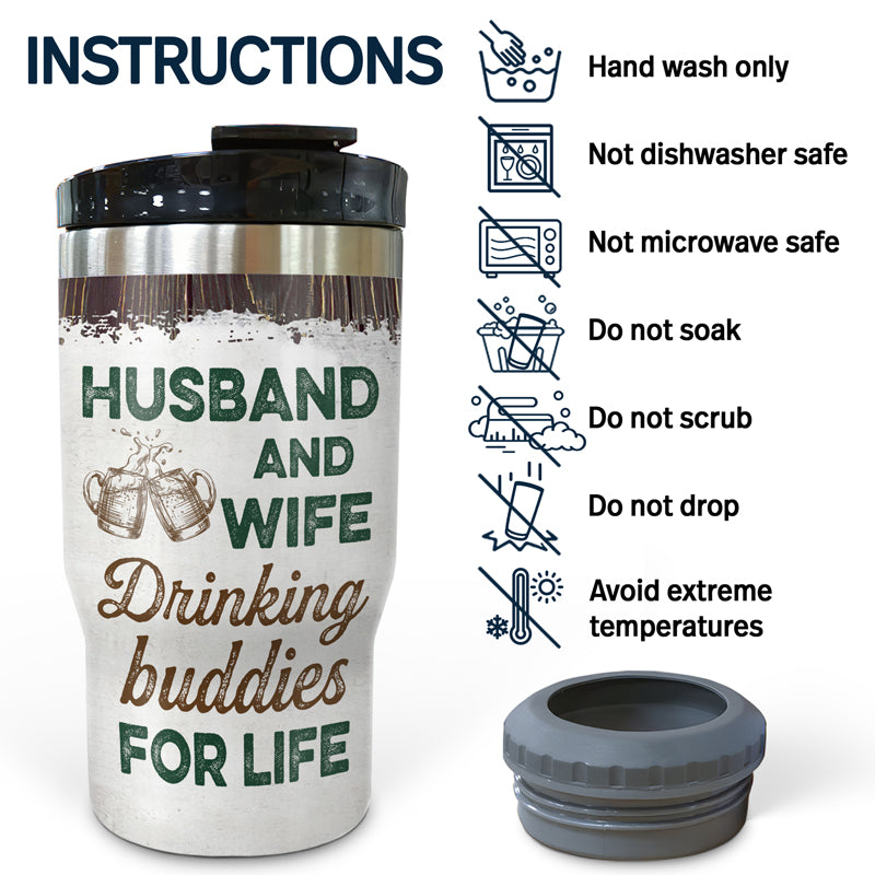 Drinking Buddies Husband Wife - Couple Personalized Custom 4 In 1 Can  Cooler Tumbler - Gift For Husband Wife, Anniversary