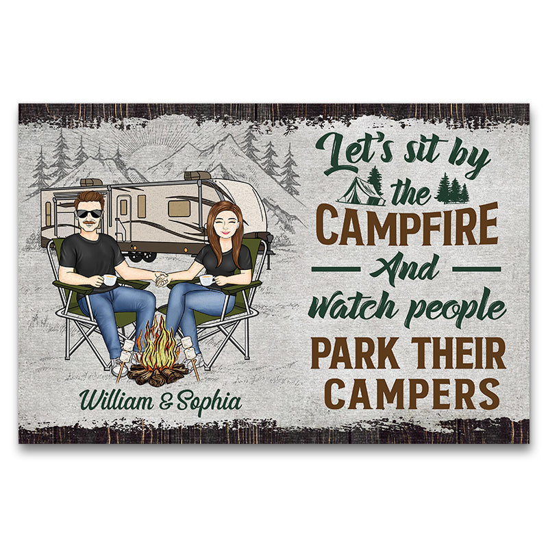 Camping Family Couple Let's Sit By The Campfire - Gift For Couples - Personalized Custom Doormat