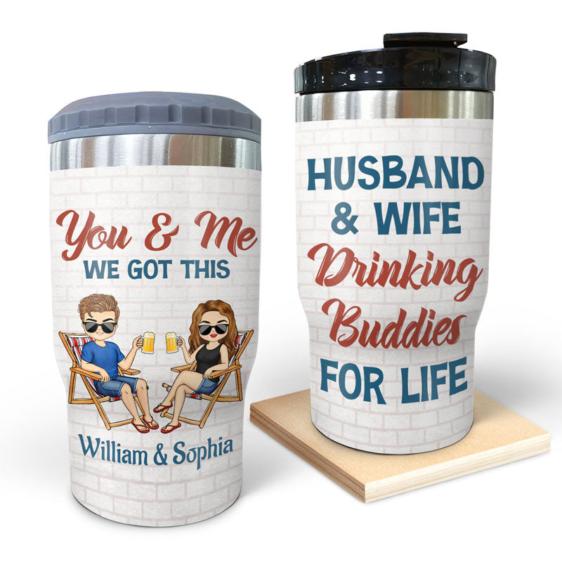 Husband & Wife Drinking Buddies For Life - Couple Gift - Personalized Custom Triple 3 In 1 Can Cooler