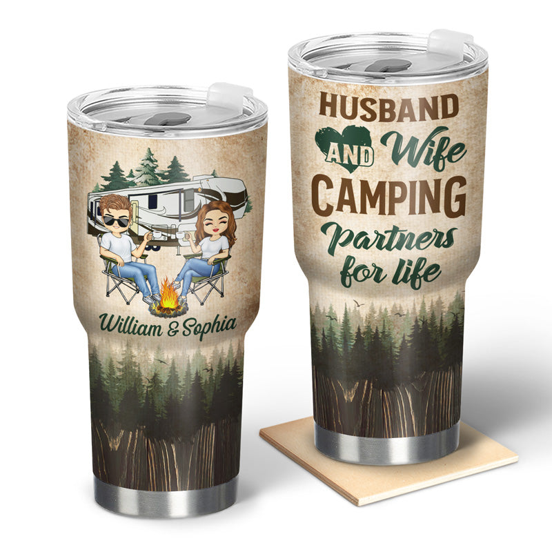 Husband & Wife Camping Partners For Life - Gift For Camping Couples - Personalized Custom 30 Oz Tumbler