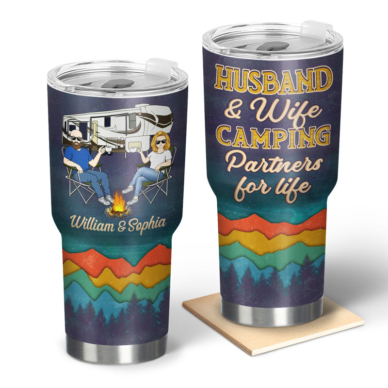 Camping Partners For Life Husband Wife Family Mountain - Couple Gift - Personalized Custom 30 Oz Tumbler