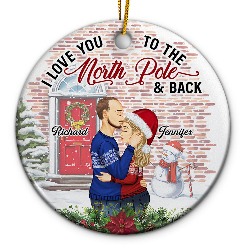 Just Married I Love You To The North Pole - Christmas Gift For Couples - Personalized Custom Circle Ceramic Ornament