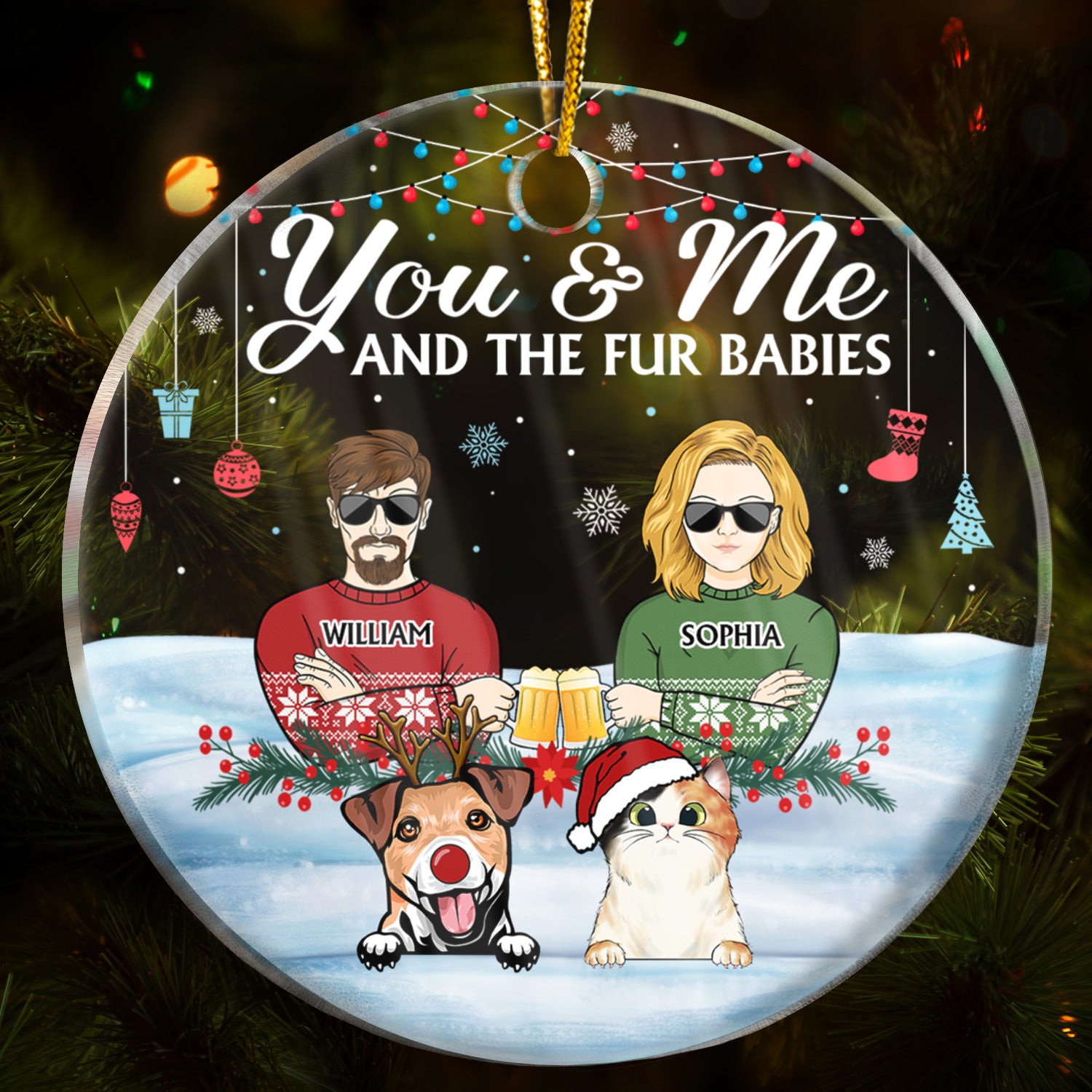 You & Me And The Fur Babies Dog Cat - Christmas Gift For Dog Lovers & Cat Lovers - Personalized Custom Circle Acrylic Ornament