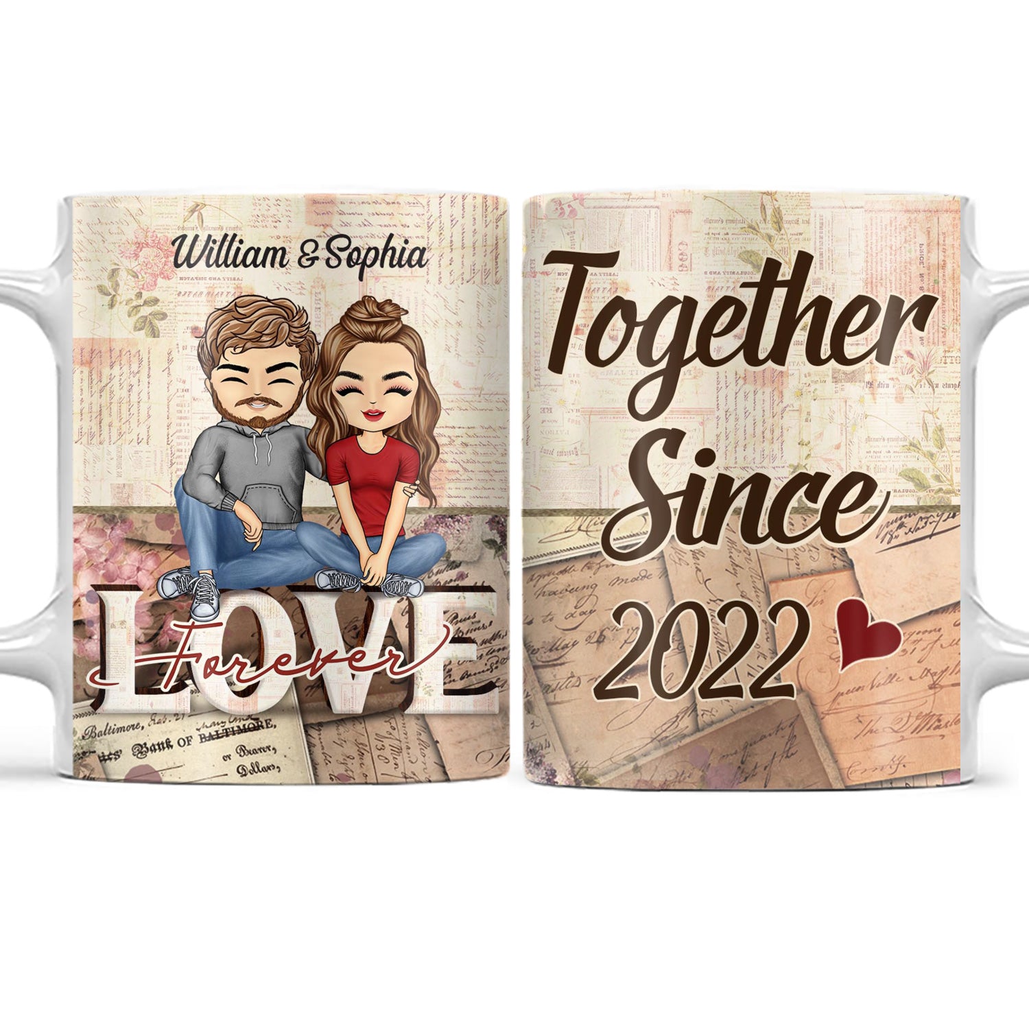 Together Since Love Forever Husband Wife - Couple Gift - Personalized Custom White Edge-to-Edge Mug