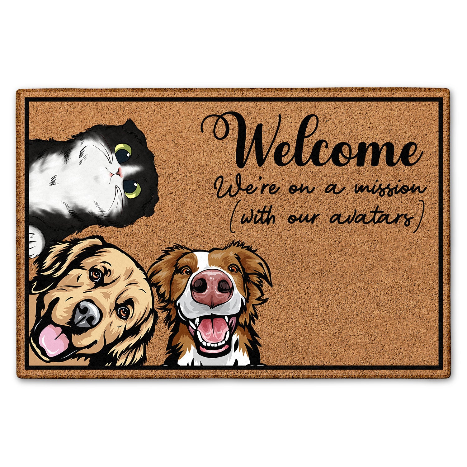 Welcome We‘re On A Mission With Our Avatars Gift For Dog Lovers & Cat Lovers - Personalized Custom Doormat