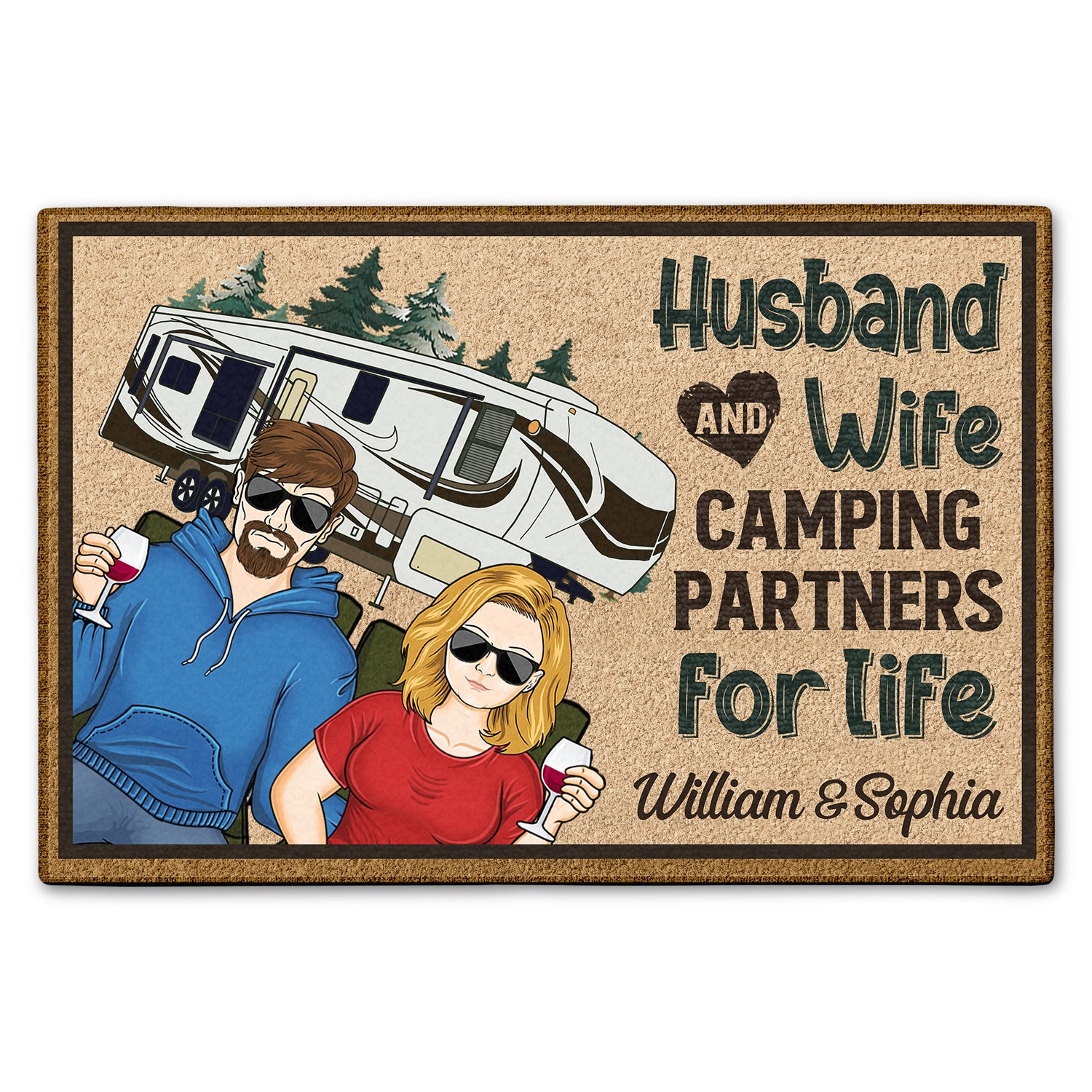 Husband And Wife Camping Partners For Life - Anniversary, Birthday Gift For Spouse, Husband, Wife, Boyfriend, Girlfriend - Personalized Custom Doormat