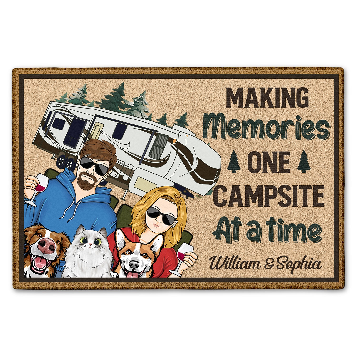 Making Memories One Campsite At A Time Dogs Cats - Anniversary, Birthday Gift For Spouse, Husband, Wife, Boyfriend, Girlfriend - Personalized Custom Doormat