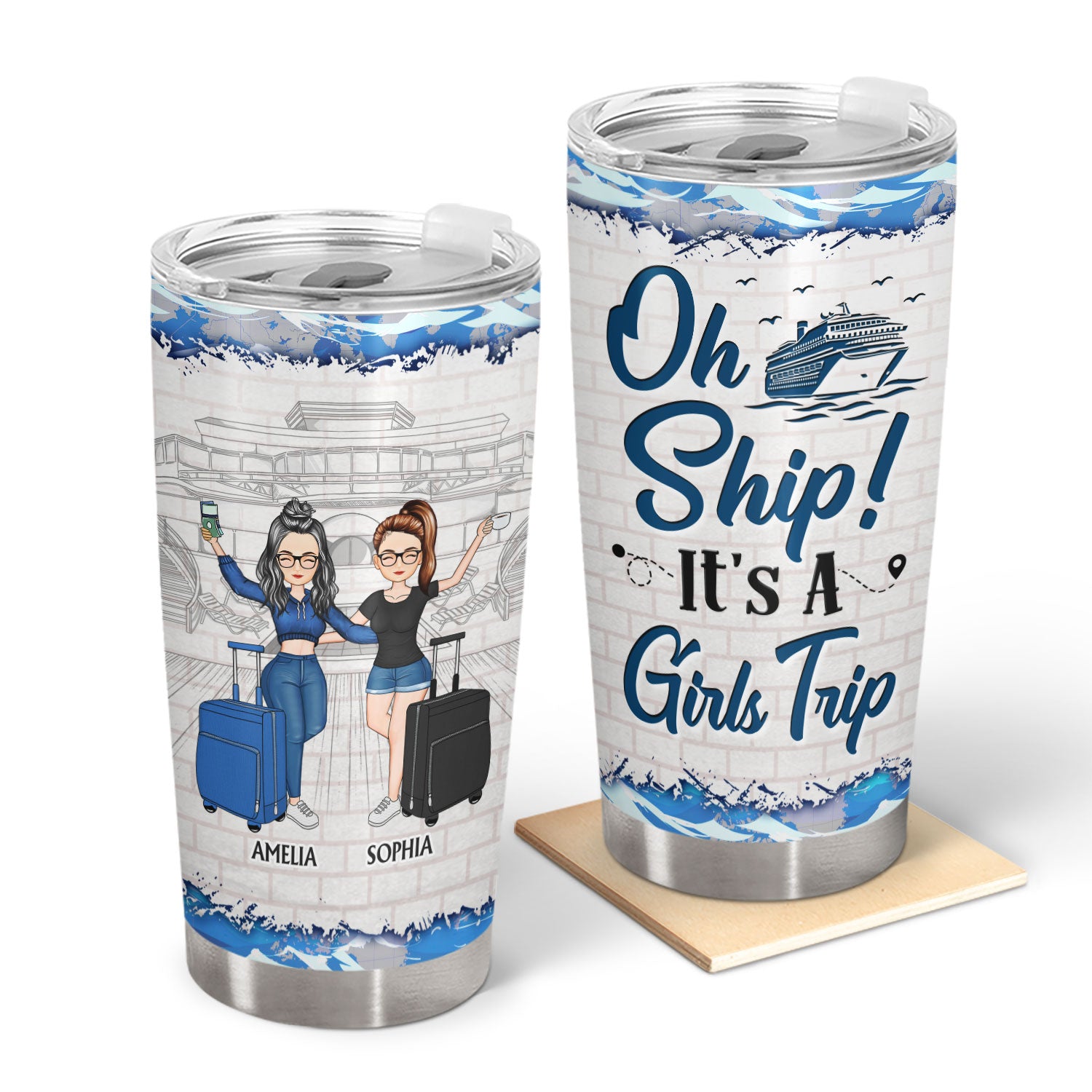 Best Friends Oh Ship! It's A Girls trip - Gift For Travel Lovers - Personalized Custom Tumbler