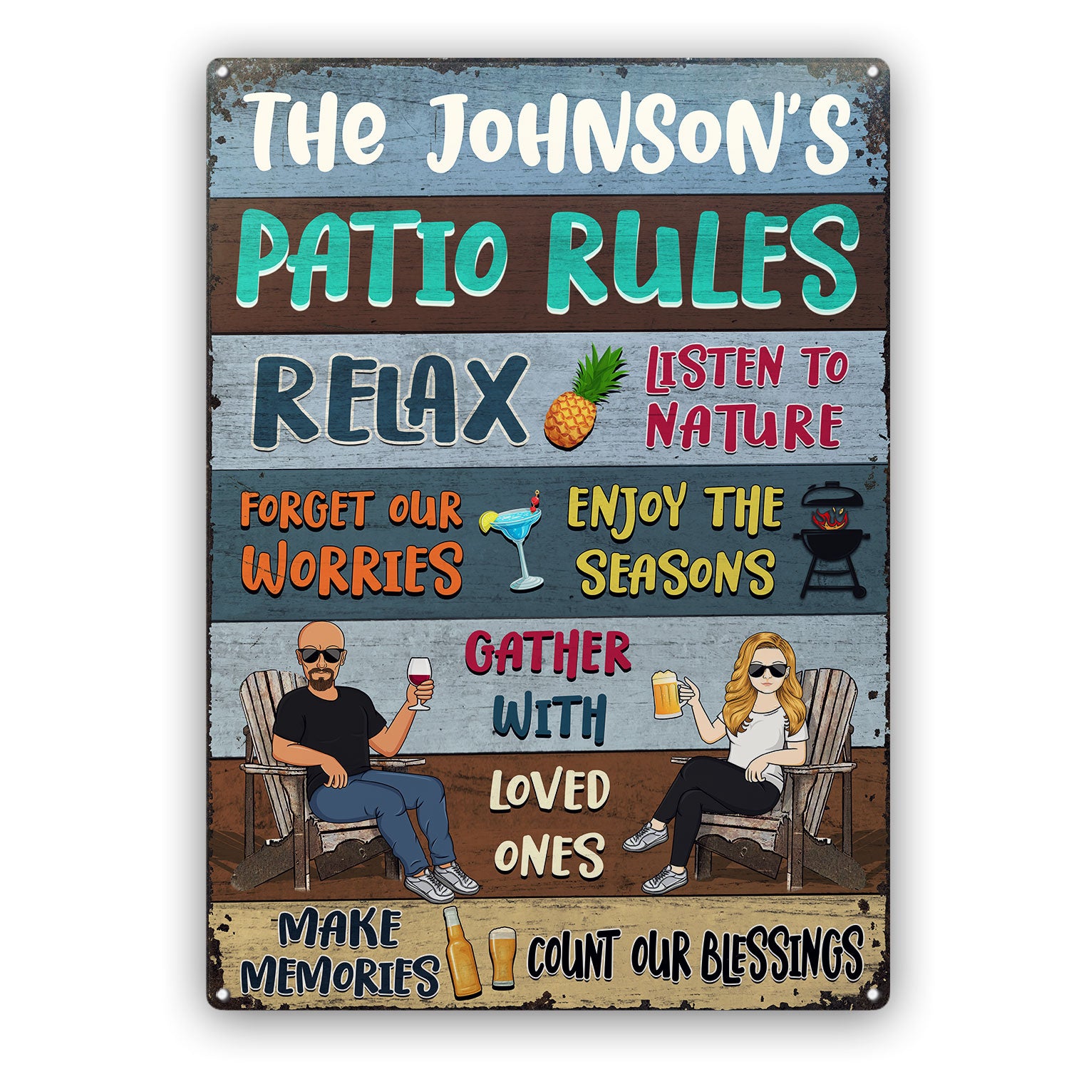 Grilling Patio Rules Relax Listen To Nature Couple Single - Home Decor, Backyard Decor, Gift For Her, Him, Family, Husband, Wife - Personalized Custom Classic Metal Signs
