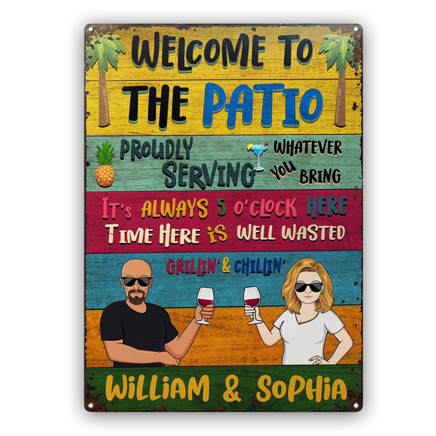 Patio Welcome Grilling Proudly Serving Whatever You Bring Husband Wife Couple Single - Home Decor, Backyard Decor, Gift For Her, Him, Family - Personalized Custom Classic Metal Signs