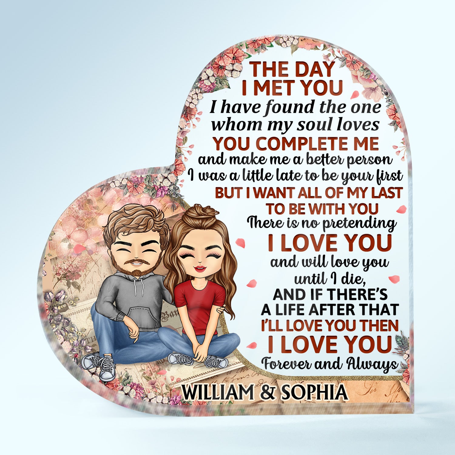 The Day I Met You Husband Wife Couples - Home Decor, Anniversary, Birthday Gift For Spouse, Husband, Wife, Boyfriend, Girlfriend - Personalized Custom Heart Shaped Acrylic Plaque