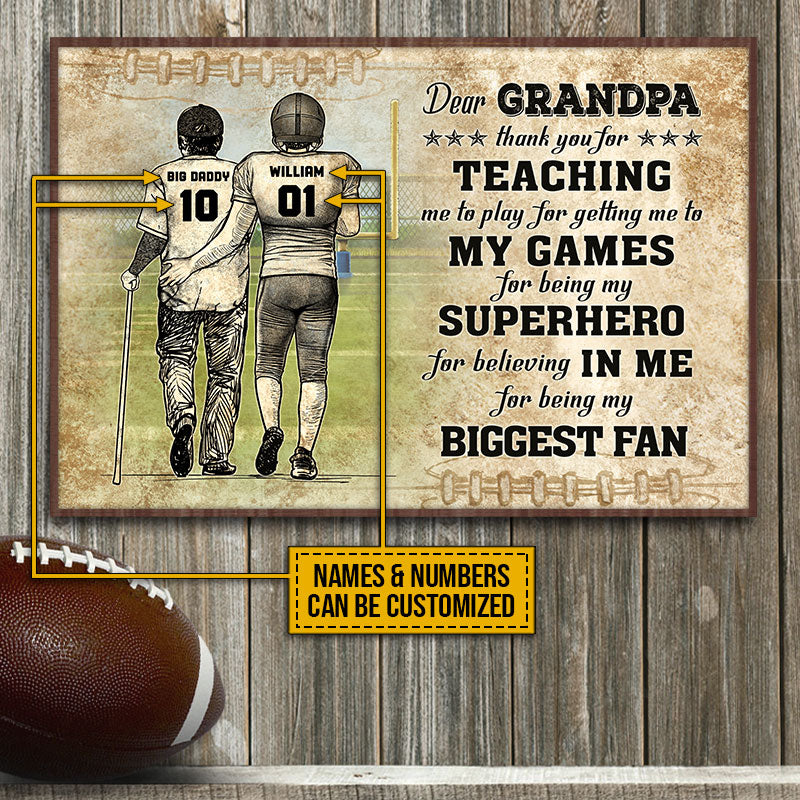 American Football Grandpa And GrandChild Thank You Custom Poster, Personalized Football Poster, Gift For Grandpa, Gift For Dad
