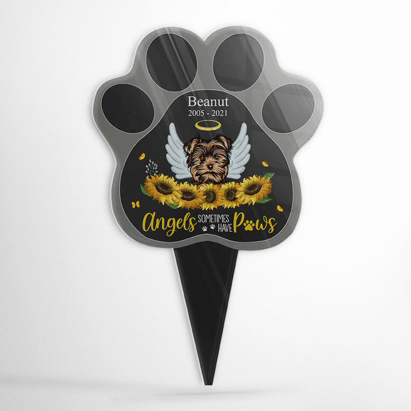 Angels Have Paws - Dog Memorial Gift - Personalized Custom Paw Shaped Acrylic Plaque Stake