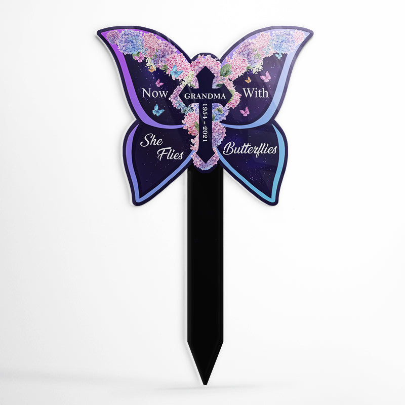 Fly With Butterfly - Memorial - Personalized Custom Butterfly Acrylic Plaque Stake
