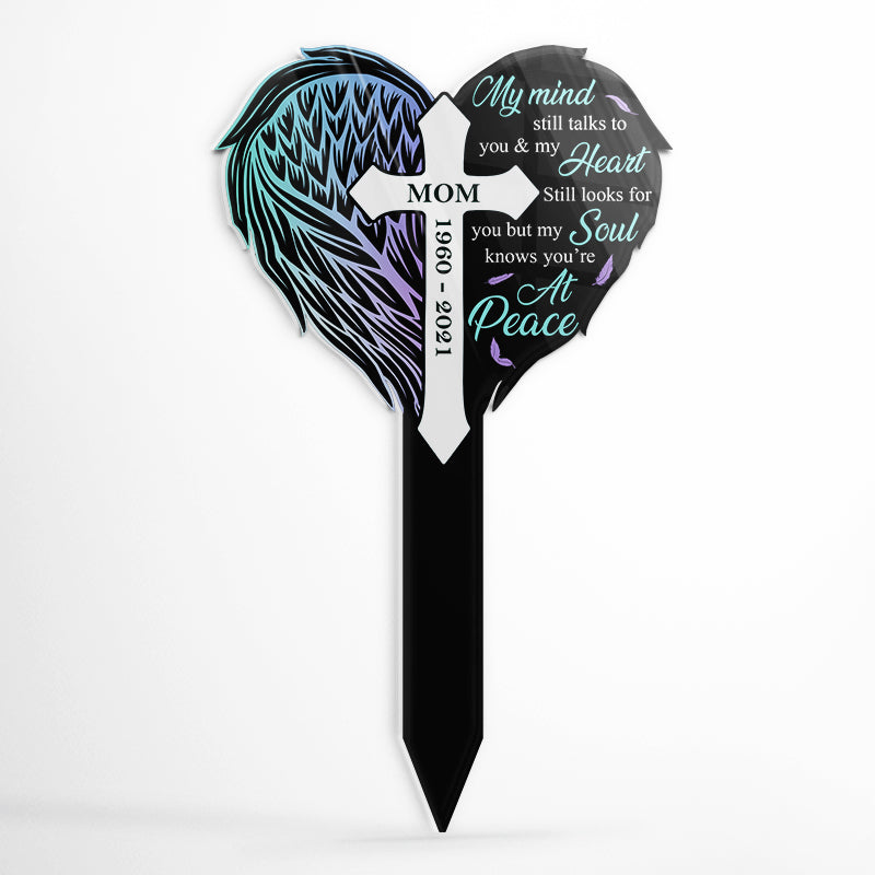 My Soul Knows You're At Peace - Memorial Gift - Personalized Custom Heart Acrylic Plaque Stake
