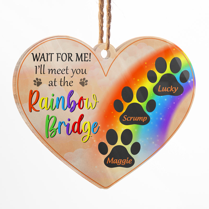 I'll Meet You At The Rainbow Bridge - Pet Memorial Gift - Personalized Custom Heart Acrylic Ornament