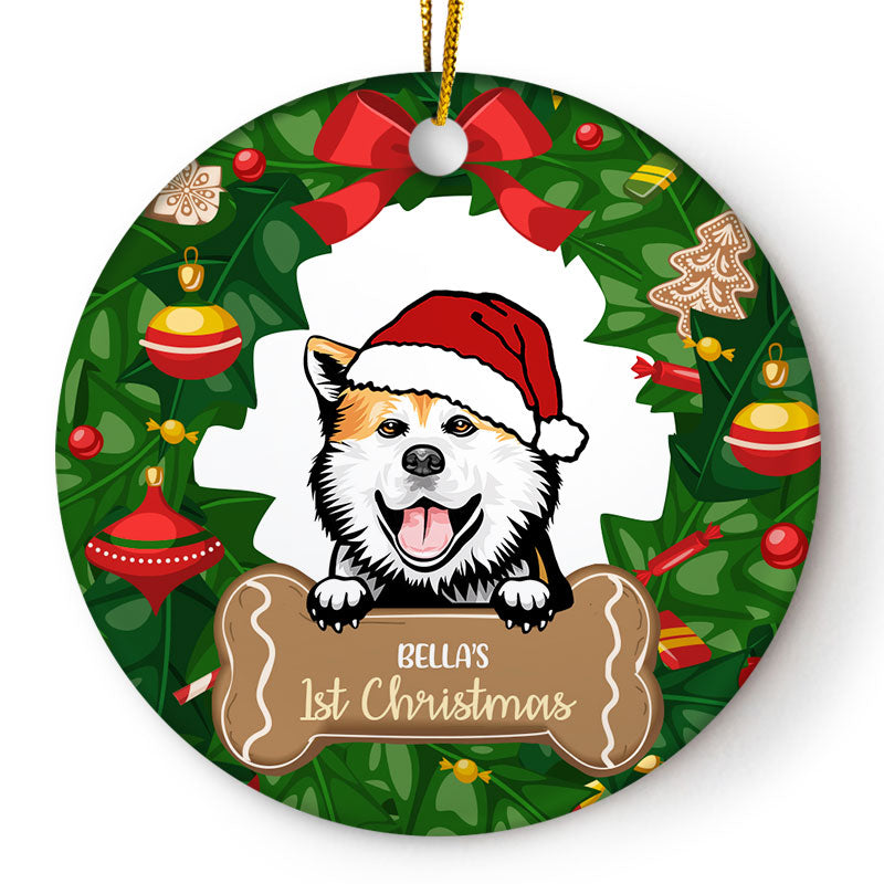 Dog First Christmas - Dog Lovers Christmas Gift - Personalized Custom Circle Ceramic Ornament