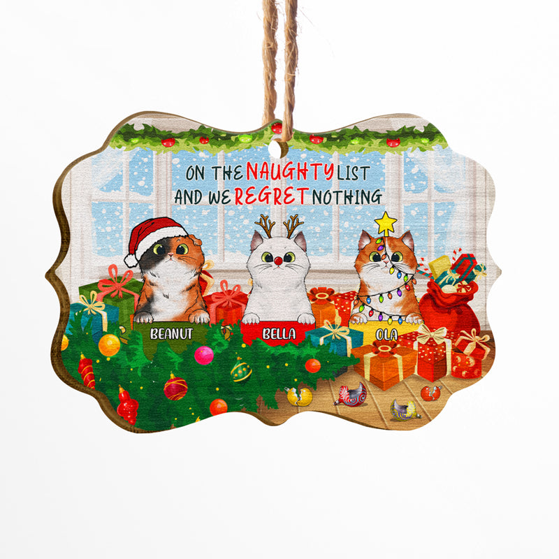 On The Naughty List Cat Christmas - Cat Lovers Christmas Gift - Personalized Custom Wooden Ornament