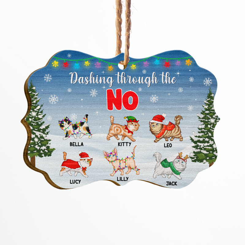 Dashing Through The No - Christmas Gift For Cat Lovers - Personalized Custom Wooden Ornament