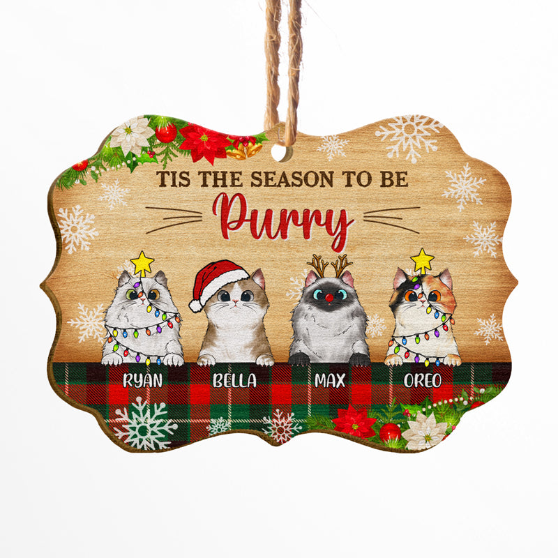 Tis The Season To Be Purry - Christmas Gift For Cat Lovers - Personalized Custom Wooden Ornament