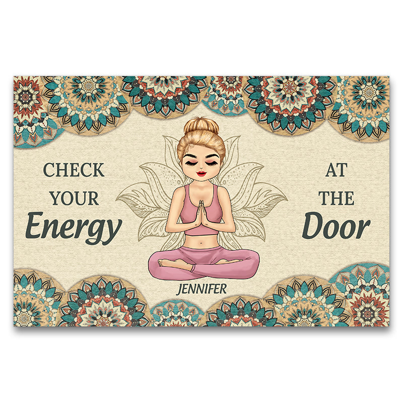 Check Your Energy At The Door - Gift For Yoga Lovers - Personalized Custom Doormat