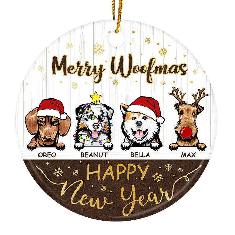 Merry Woofmas And Happy New Year - Christmas Gift For Dog Lovers - Personalized Custom Circle Ceramic Ornament