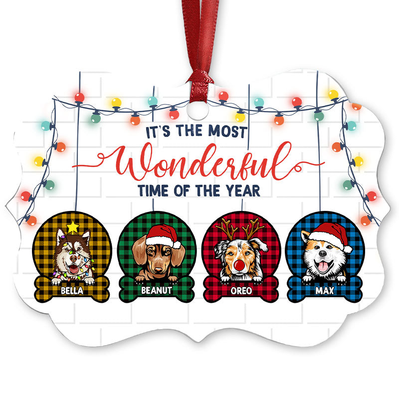 Wonderful Time Of The Year - Christmas Gift Dog Lover - Personalized Custom Aluminum Ornament