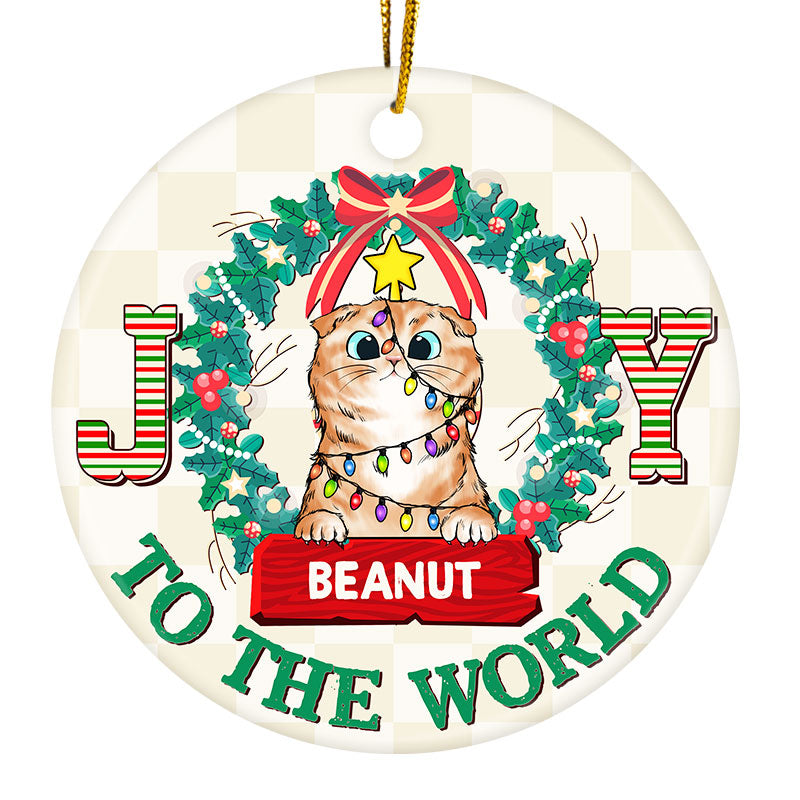 Joy To The World - Christmas Gift For Cat Lover - Personalized Custom Circle Ceramic Ornament