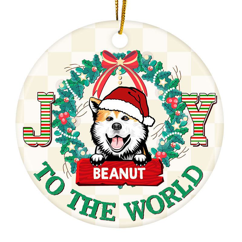 Joy To The World - Christmas Gift For Dog Lover - Personalized Custom Circle Ceramic Ornament