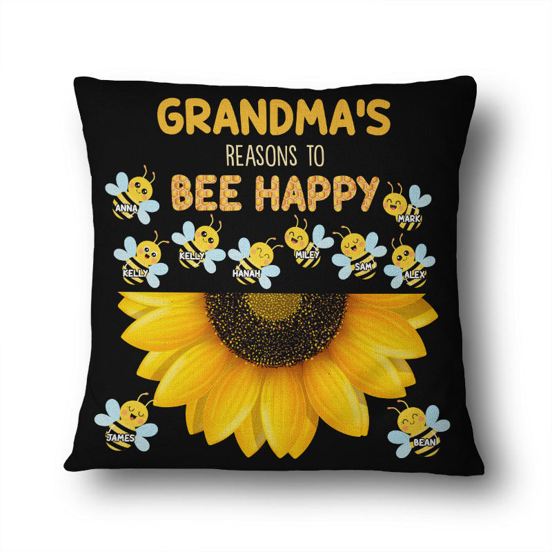 Grandma's Reasons To Bee Happy - Family Gifts - Personalized Custom Pillow
