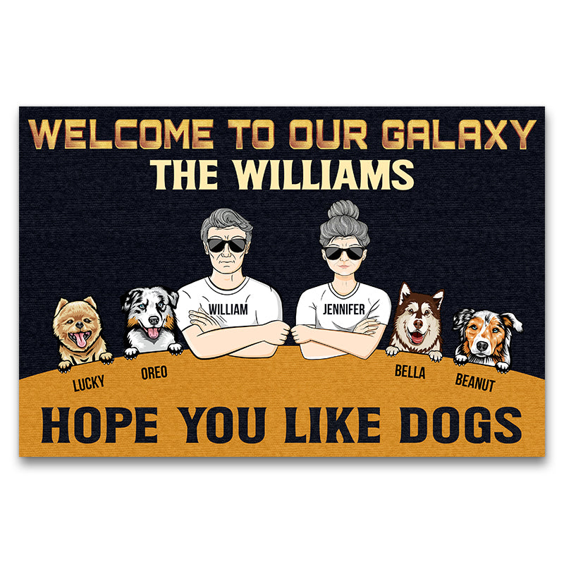 Dog Lover Couple Welcome To Our Galaxy - Personalized Custom Doormat