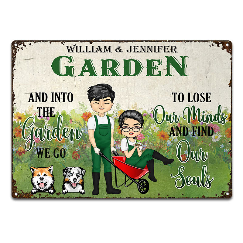 Garden Couple Lose Our Minds And Find Our Souls - Gift For Couples And Dog Lovers - Personalized Custom Classic Metal Signs