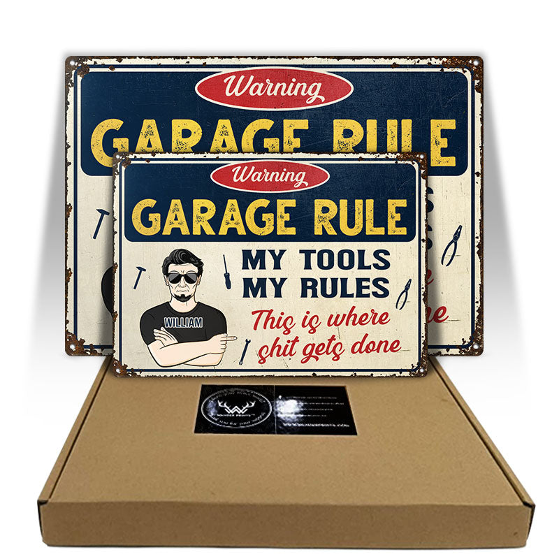 His Garage Rules Personalized Doormat