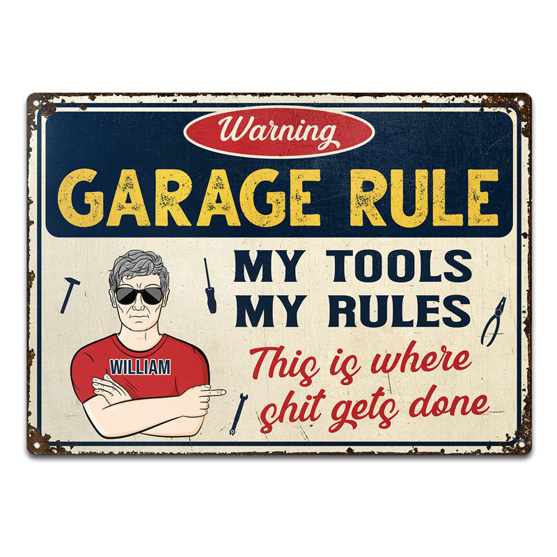 His Garage Rules Personalized Doormat