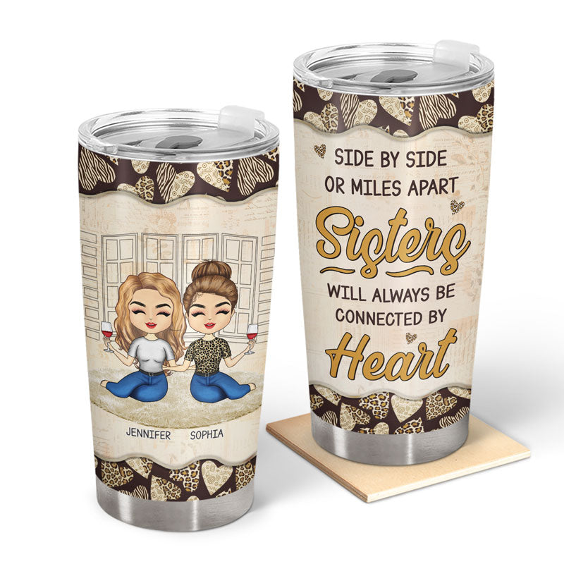 Chibi Sisters Will Always Be Connected By Heart - Gift For Sibling - Personalized Custom Tumbler