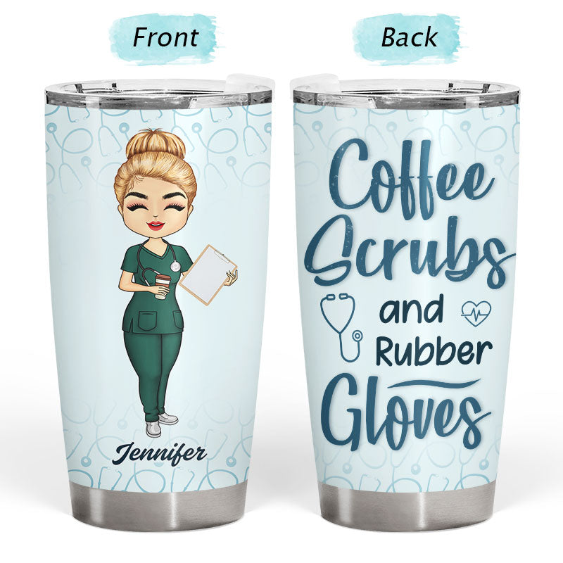 Coffee Scrubs Rubber Gloves to Go Cup Nurse Coffee Baby Blue