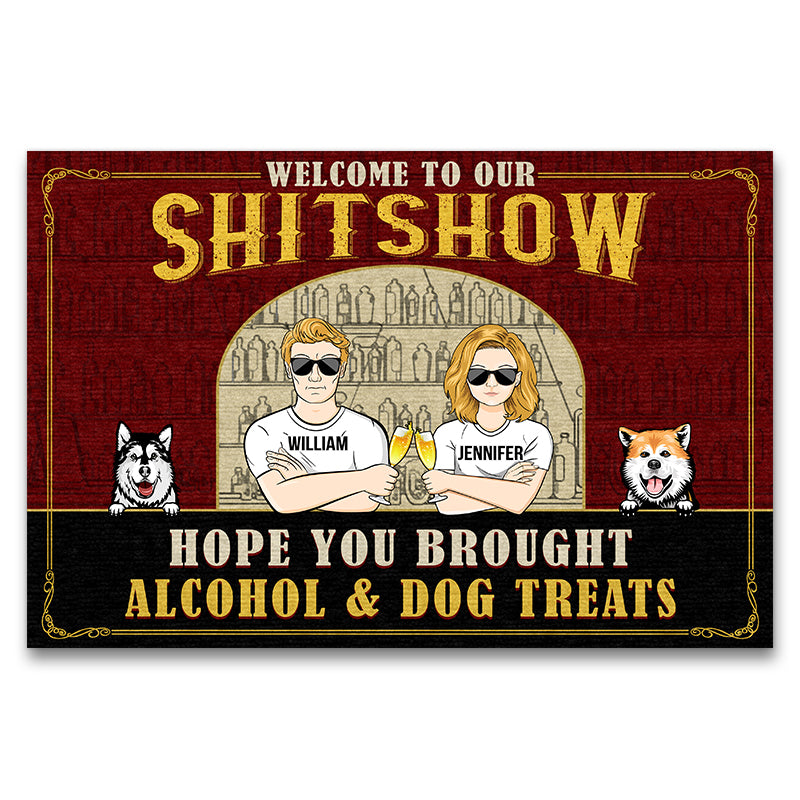 Family Welcome Hope You Brought Alcohol & Dog Treats - Personalized Custom Doormat