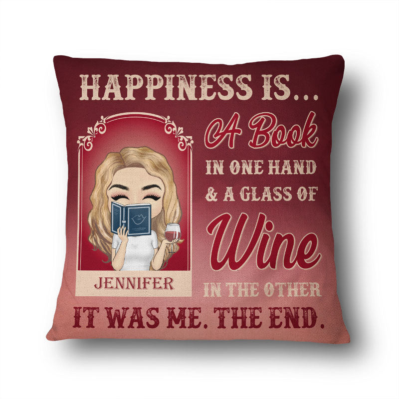 Chibi Girl A Book In One Hand & A Glass Of Wine In The Other - Personalized Custom Pillow