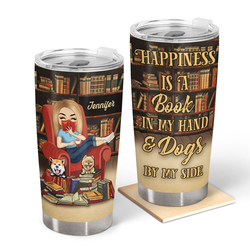 Chibi Girl A Book In My Hand & Dogs By My Side - Personalized Custom Tumbler