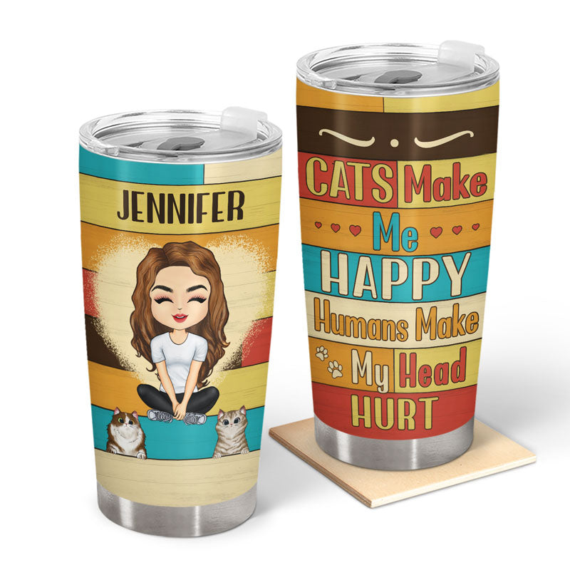 Cat Mom Cats Make Me Happy - Cat Lovers Gift - Personalized Custom Tumbler