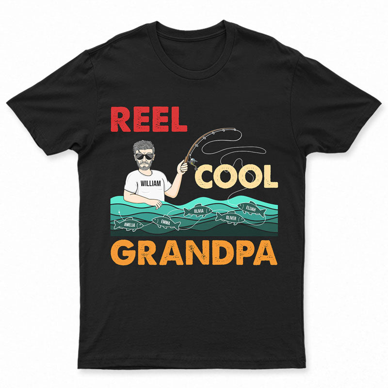 Reel Cool Grandpa Daddy Uncle - Gift for Father - Personalized Custom T Shirt T-Shirt / Tshirt Black / S