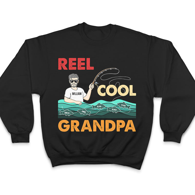 Reel Cool Grandpa Daddy Uncle - Gift for Father - Personalized Custom T Shirt T-Shirt / Tshirt Black / S