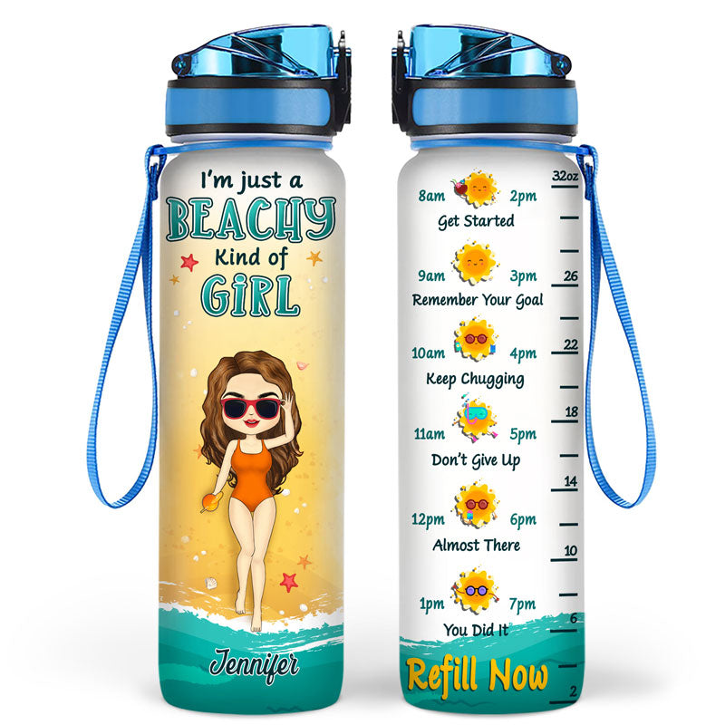Chibi Girl Just A Beachy Kind Of Girl - Gift For Beach Lovers - Personalized Custom Water Bottle Tracker