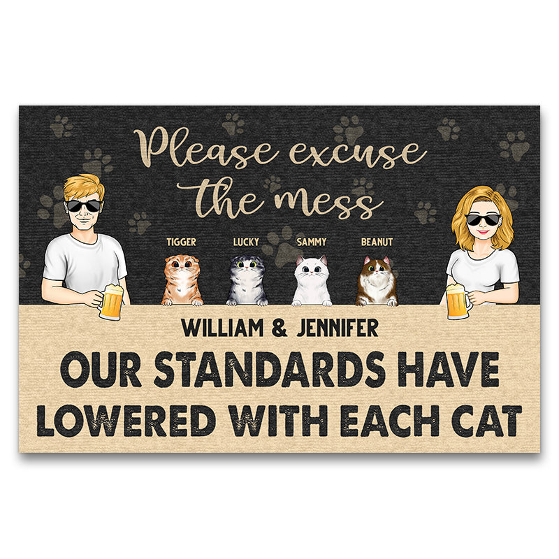 Couple Please Excuse The Mess Cat Mom Cat Dad - Gift For Couples - Personalized Custom Doormat