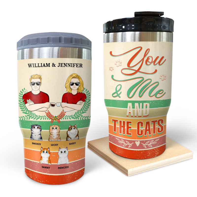 Couple You & Me And The Cats - Gift For Cat Lovers - Personalized Custom Triple 3 In 1 Can Cooler