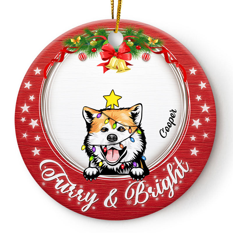 Furry And Bright Dog - Christmas Gift For Dog Lovers - Personalized Custom Circle Ceramic Ornament