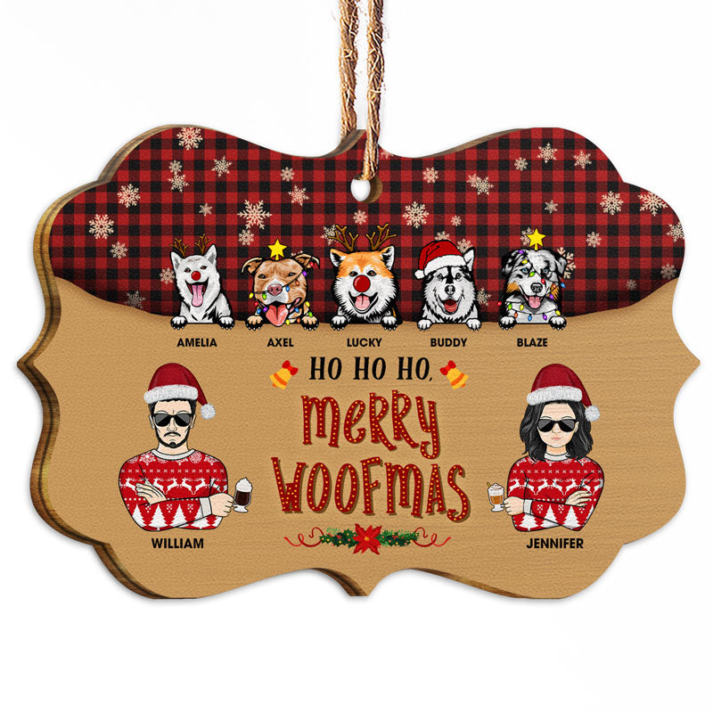 Couple Ho Ho Ho Merry Woofmas - Christmas Gift For Dog Lovers - Personalized Custom Wooden Ornament