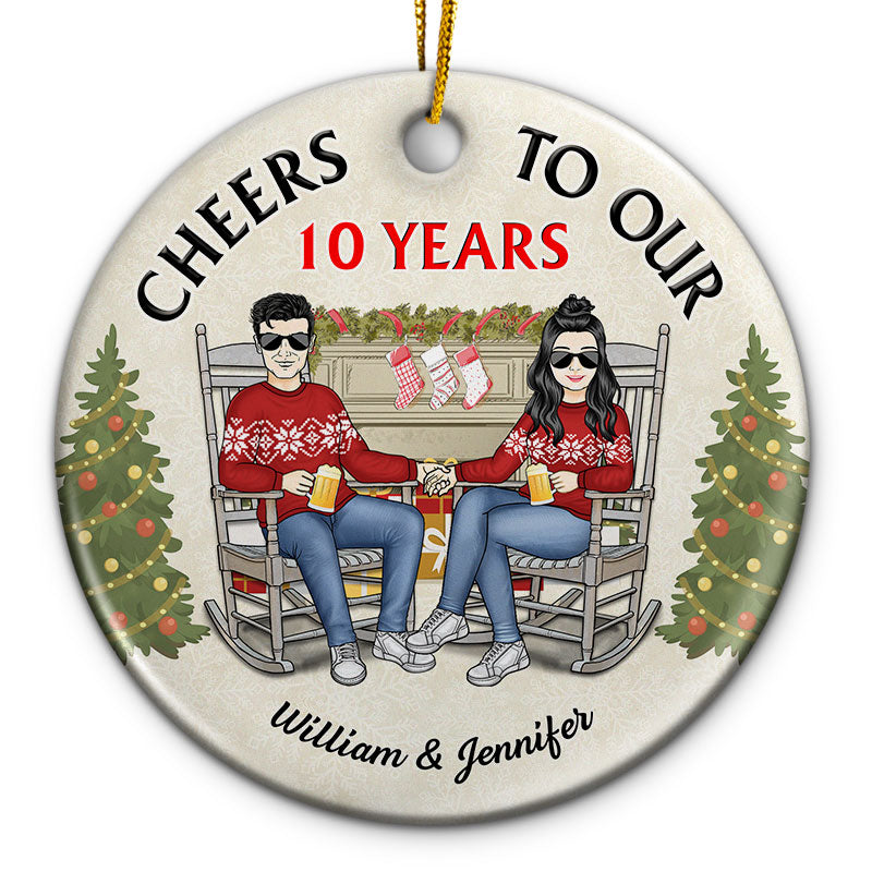 Cheers To Our Years Couple Husband Wife - Christmas Gift For Couple - Personalized Custom Circle Ceramic Ornament