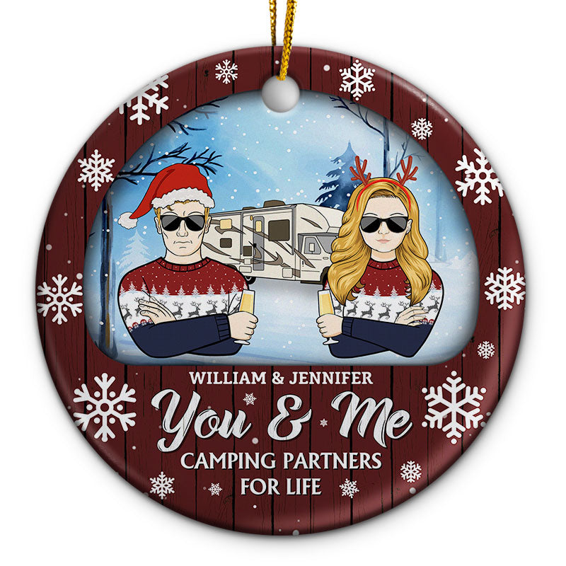Camping Couple Partners For Life - Christmas Gift For Couple - Personalized Custom Circle Ceramic Ornament